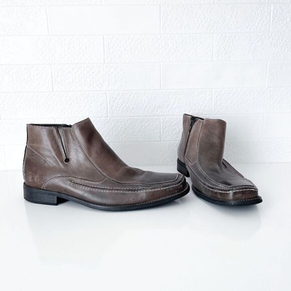 Bostonian Mens Side Zip Leather Ankle Chelsea Boots Shoes Brown 11M - Picture 1 of 9